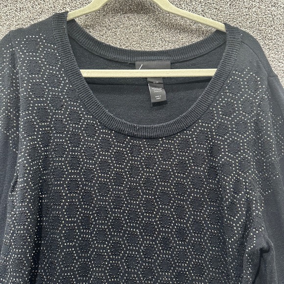 Lane Bryant Pullover‎ Sweater Women 18/20 Black Geometric Bedazzled Scoop Neck - Picture 3 of 12
